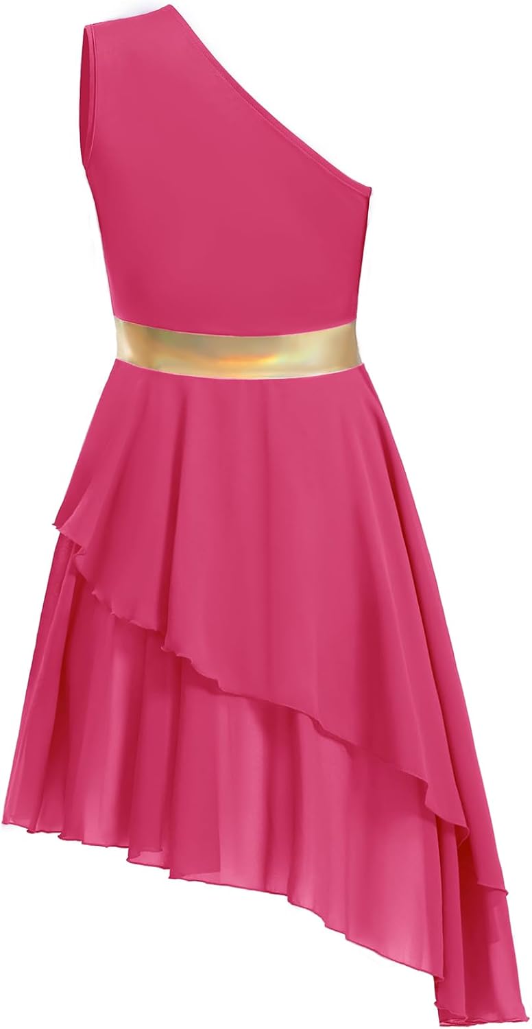 Women's Praise Dance Dress One Shoulder Liturgical Worship Overlays Dress Irregular Hem Lyrical Dancewear