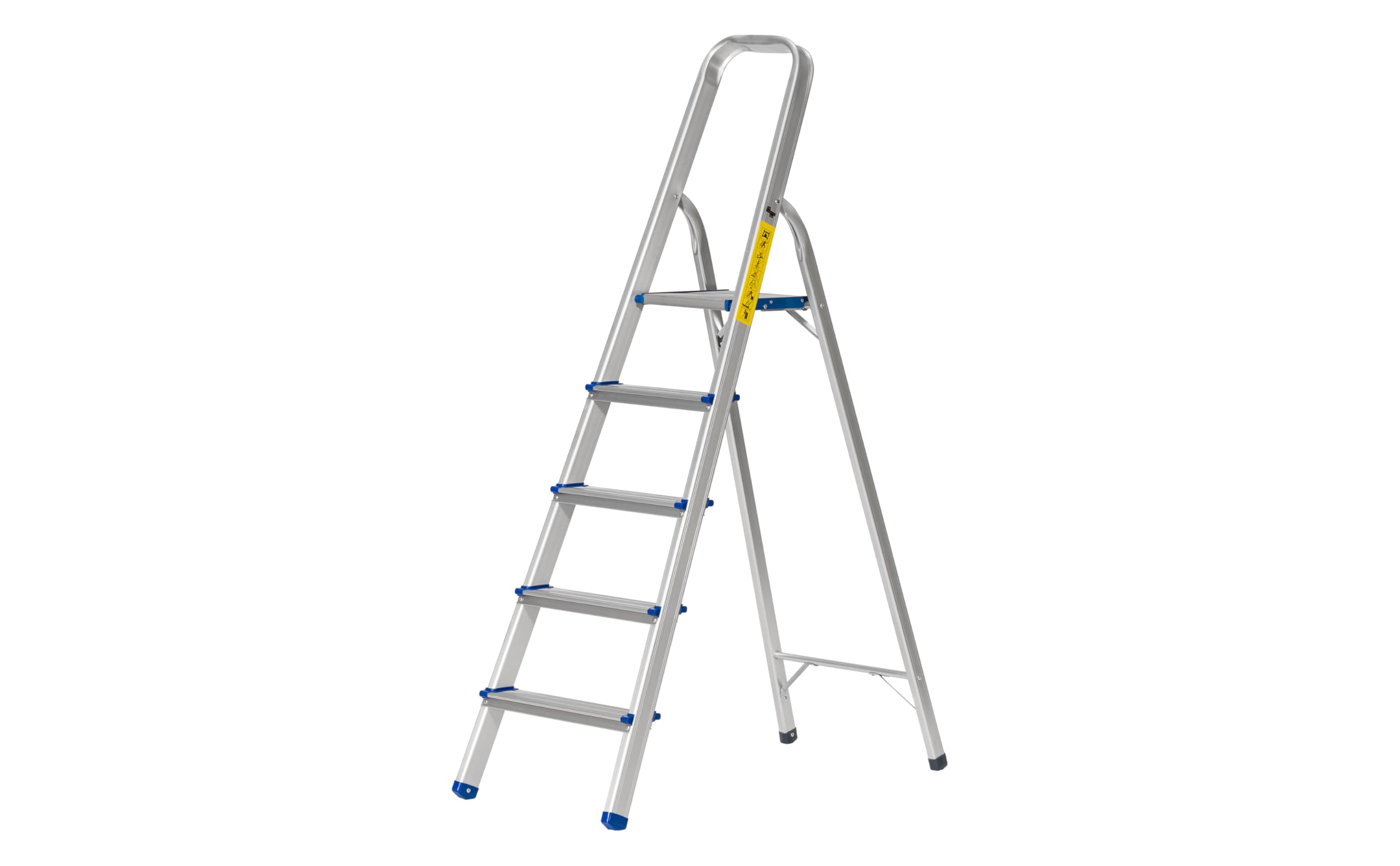 The Workplace Depot 5-Step Aluminium Step Ladder with Anti-Slip Feet & Handrail, 150kg Max Capacity, Lightweight & Easy to Store, Perfect for Kitchen, Office & Household Use (5 Tread)