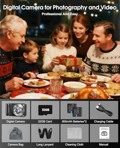 5K Digital Camera for Photography, 64MP Touchscreen WiFi Camera with Autofocus 6X Optical & 16X Digital Zoom, Dual-Lens Vlogging Camera for YouTube Video Anti-Shake, Travel Compact Camera with Flash