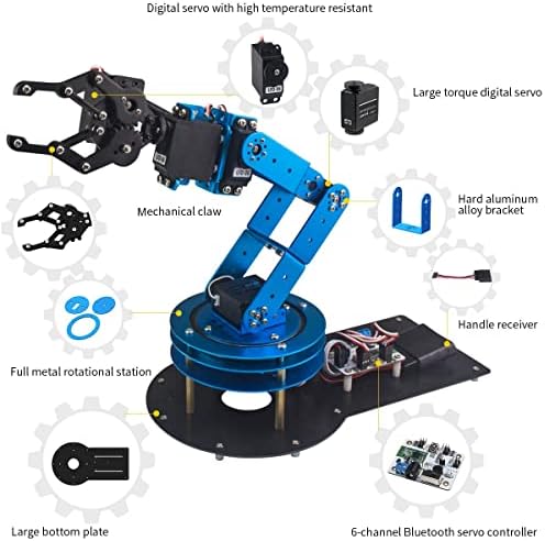 Hiwonder LeArm 6DOF Full Metal Robotic Arm Robot Arm with Servo, Controller, Wireless Handle, Free PC Software and APP, Video Tutorials