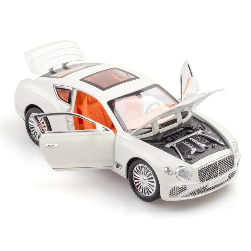Image of Kids Model 1:24 Bentle Continental Die Cast Metal Car Pull Back Action Opening Doors with Realistic Engine Sound Lights Toy Car Gift for Boys - White