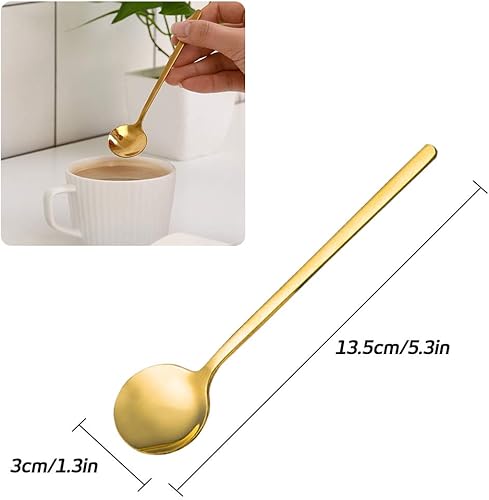 Miniatura 7 de Paquete de 6 cucharas de café expreso de acero inoxidable chapadas en oro, mini cucharaditas para café, azúcar, postre, pastel, helado, sopa