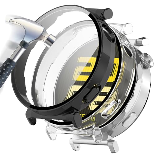 Acadey 2 peças capa com vidro temperado compatível com Huawei watch GT6 41 mm, [cobertura completa] PC case e protetor de ecrã para-preto transparente