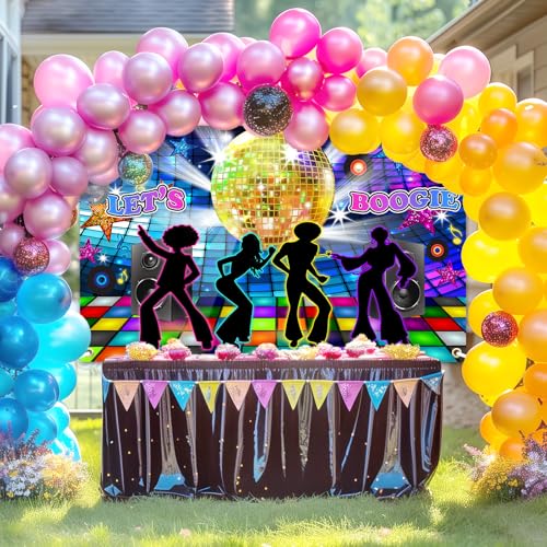 Image of Avezano Disco Backdrop Back to 70s 80s 90s Dance Party Decorations Banner Let's Boogie Birthday Party Photo Booth Backdrops 70.8 x 43.3 Inch Background (Pack of 2)