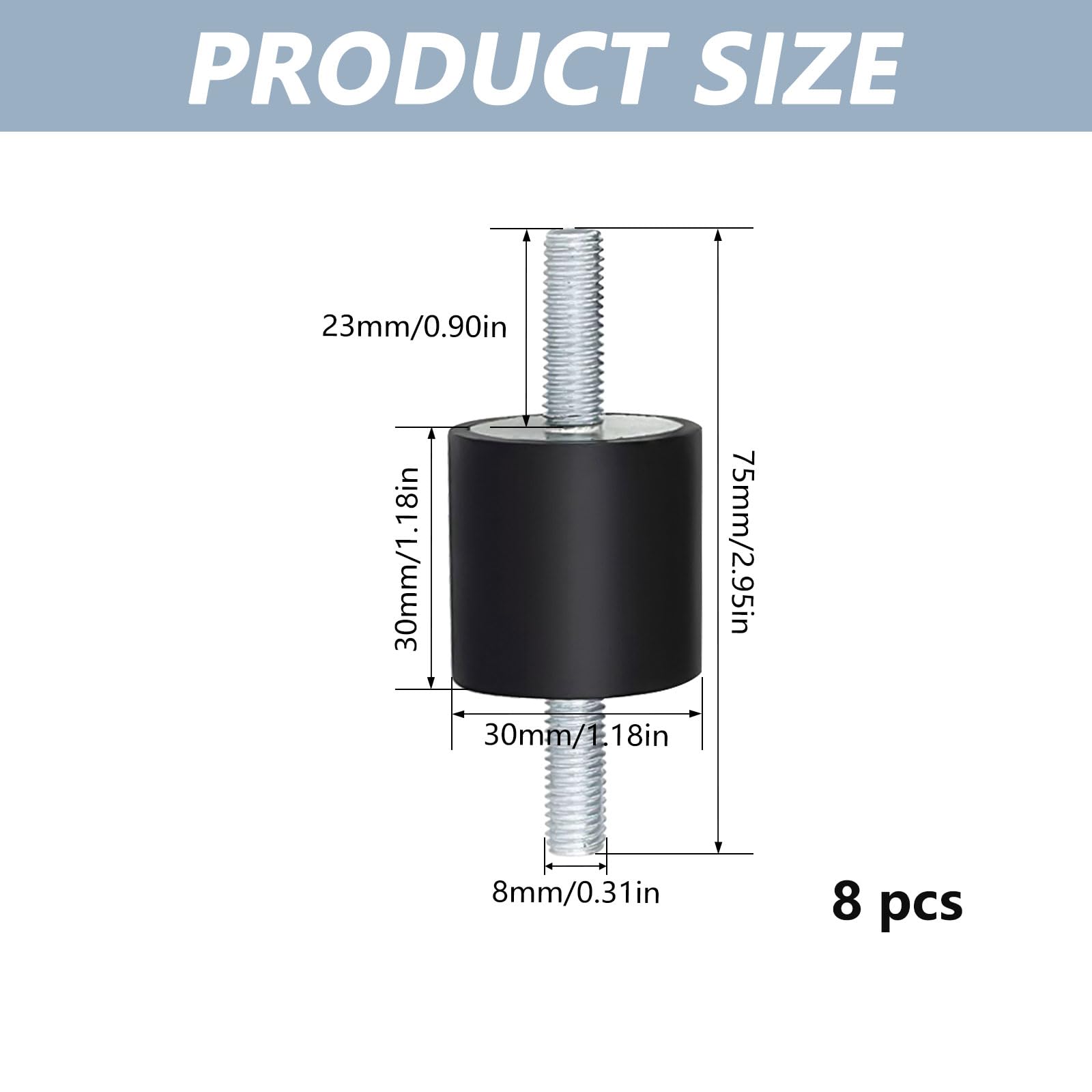 8 Pièces Amortisseur Caoutchouc M8 30 x 30 Amortisseur de Vibrations en Caoutchouc Bloc Silencieux Anti-vibrations pour Pompes à Eau, Compresseurs D'air