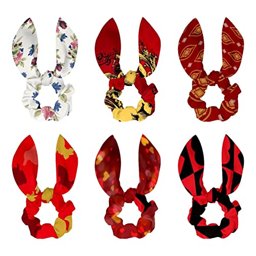 Chouchous rouges et noirs motif cœur (lot de 6) avec nœud pour cheveux épais