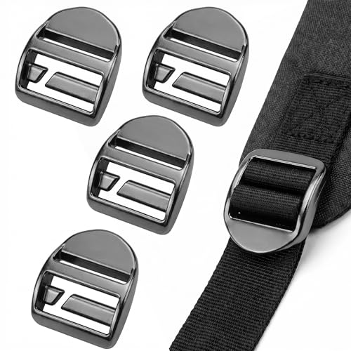 Image of hankousi Pack of 4 Black Metal Ladder Lock Buckles, 25mm Inner Diameter Backpack Replacement Buckles, Heavy-Duty Webbing Adjuster Clips for Backpacks, Luggage Straps & Seat Belts