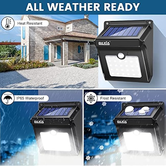 BAXIA TECHNOLOGY Solar Outdoor Lights Wireless Security Motion Sensor Solar Lights Outdoor Waterproof for Front Door,Backyard,Steps,Garage,Garden (400LM,4 Packs)