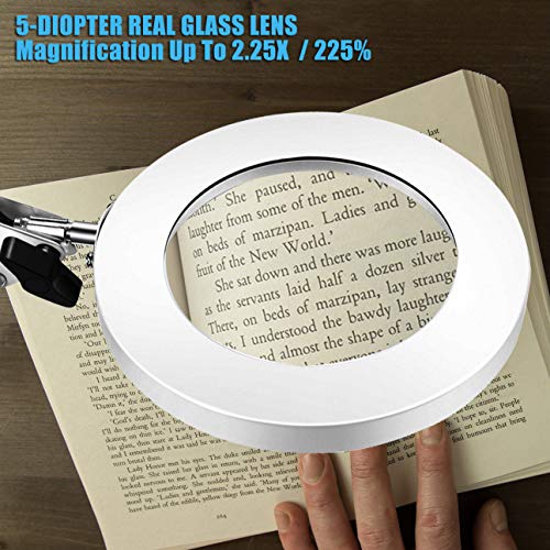 LANCOSC Magnifying Glass Desk Lamp with Clamp - White/Warm White Lighted 5-Diopter Magnifier Lens - Adjustable Metal Swivel Arm LED Light for Reading, Crafts, Professional Tasks (White) - Thumbnail 5