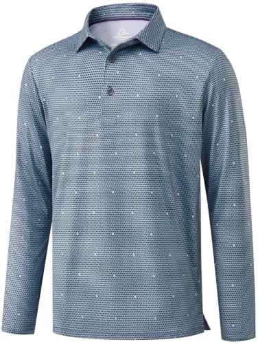 Obla Mens Long Sleeve Golf Shirts Dry Fit Polo Sun Shirts Gray Flag 4XL