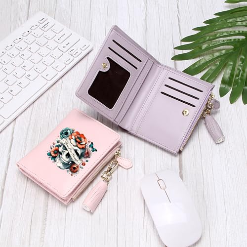 Personalized Women Wallet with Skull Pattern,Holiday Bonsella, Birthday Bonsella for Family, Graduation Anniversary Gift for Him Her 1265l2