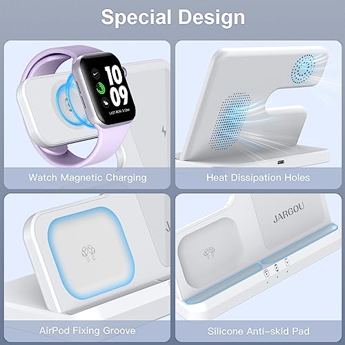 Jargou 3 In 1 Wireless Charging Station Wireless Charger For Iphone 14 13 12 11 Pro Max/X/8 Charging Station For Apple Watch Ultra Se 8 7 6 5 4 3 2 For Airpods 2/3/Pro/Pro 2 #TOP2
