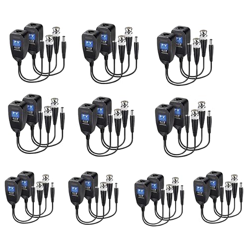 Image of COOLCOLD 8MP Passive Video Balun Transceiver | BNC + DC to RJ45 Network Transceiver Cat5 /Cat6 Adapter | AHD /TVI /CVI /CVBS for 1080p /4K CCTV DVR Security Camera System (Black, 10 Pair)