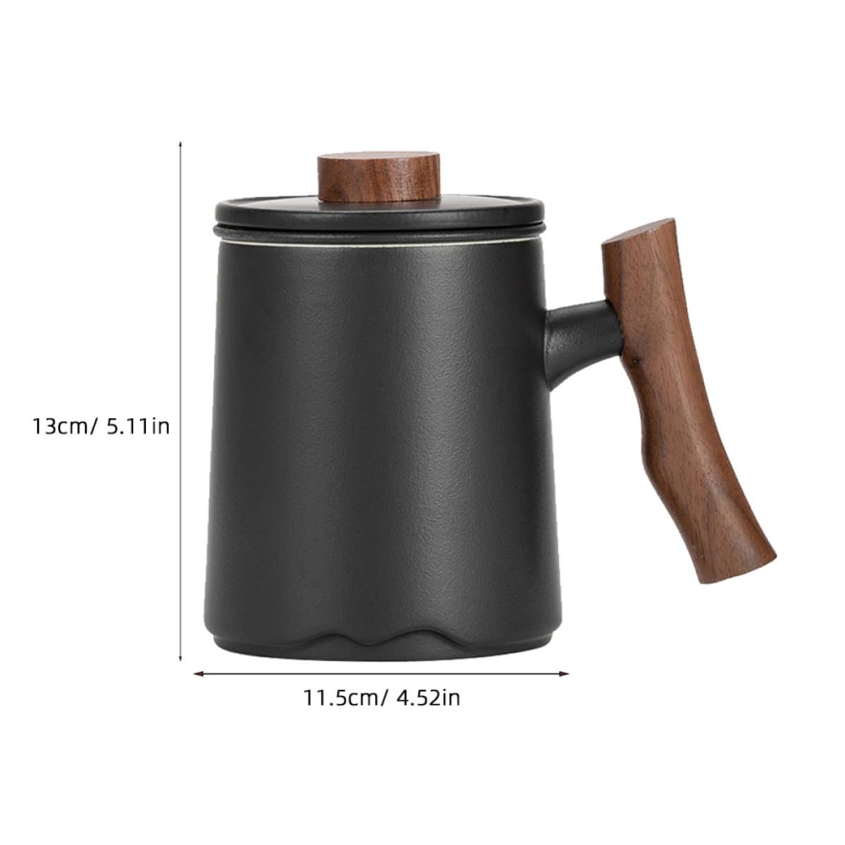 Happyyami Taza de Cerámica Negra con Filtro y Asa de Madera 360ml para Infusión de Té Fácil de Limpiar Diseño Elegante para Varias Ocasiones
