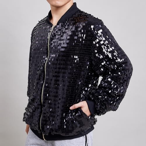 YIYI Mens Jacket Bomber Sequin Sparkly Varsity Unique Glitter Jacket Male Party Shiny Outwear Coat Birthday Holiday Clothes4