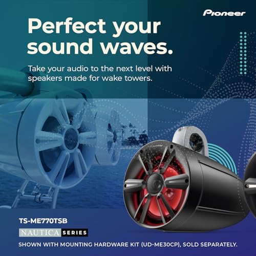 Image of PIONEER TS-ME770TSB 7.7 inch Wakeboard Tower Speakers (Pair, Black Sport Design) - 250W, RGB LED Lighting, Water Resistant Marine Speaker System Upgrade for Boats and Other Outdoor Audio Systems