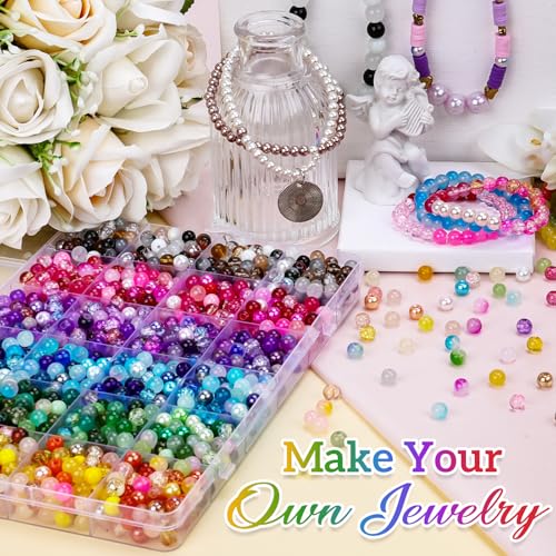 Image of XSEINO About 1200PCS 6mm Glass Beads Bracelet Making Set, 144 Color Colorful Round Style Glass Beads for Bracelet and Jewelry Making and DIY Crafts,Friendship Bracelets