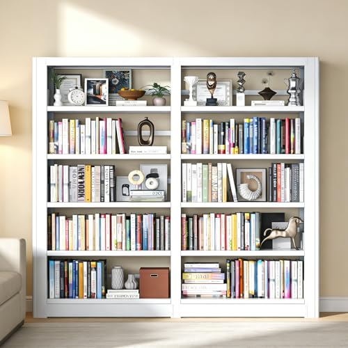 Image of VASAAOSD Bookshelf, Heavy Duty Metal Book Shelf, 69 inch Tall White, 1+1 Set | Adjustable Shelves, 280lbs Shelf Capacity, Industrial Large Office Bookcase, Display Book Organizer, For Living Room Library