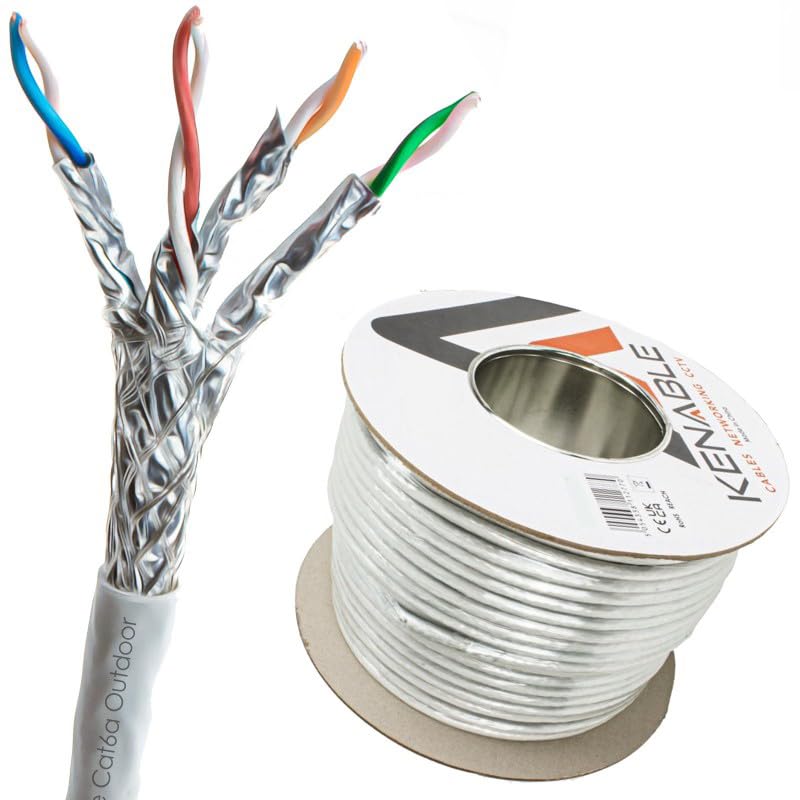 kenable External SHIELDED CAT6A Outdoor Use COPPER Ethernet Cable S/FTP Reel 100m White [100 metres]
