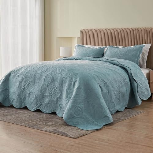 Image of Oversized Cal King Bedspreads 120x120 for Extra Tall Split California King Bed Lightweight Quilted Coverlet Set 3 Pieces 1 Quilt 2 Pillow Shams Blue