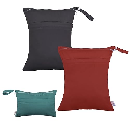 Miniatura 154 de ALVABABY 2 bolsas de pañales de tela para ropa húmeda, reutilizables con dos bolsillos con cremallera, para viajes, playa, piscina, guardería, 01