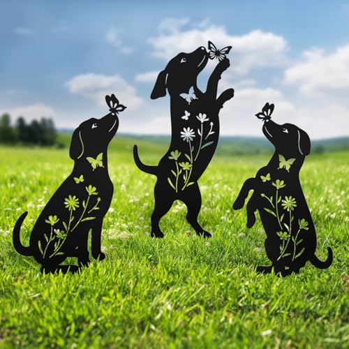 Metal Dog Statues for Garden, 3-Pack Beagle Garden Decor
