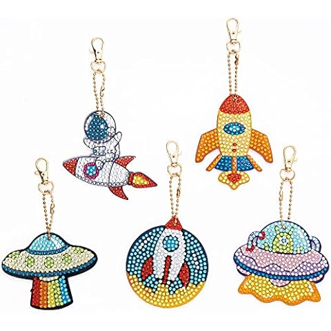 MingSH 5 Pieces Diamond DIY Painting Keychain, Diamond Art Keyrings Rhinestone Full Drill Diamond DIY Painting Keyring for Art Craft Handbag Purse Keyring Cover