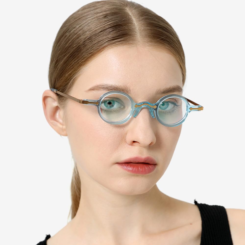 MUTYNE Montura de gafas de acetato para hombre, anteojos redondos pequeños Retro Vintage, gafas para mujer