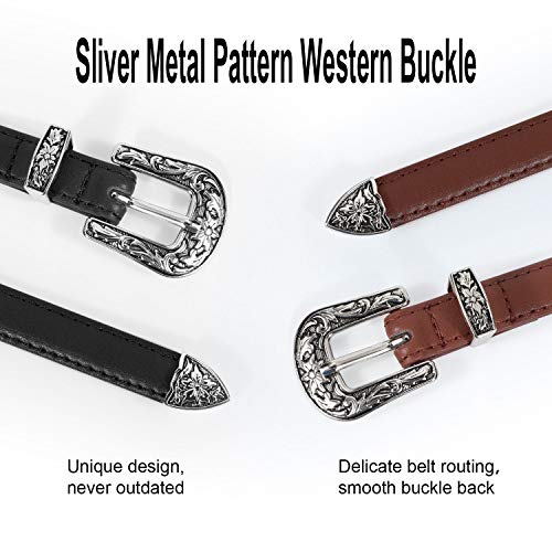 Leacoolkey Women Skinny Leather Belt For Dress Western Buckle Adjustable Thin Waist Belt For Jeans #TOP5