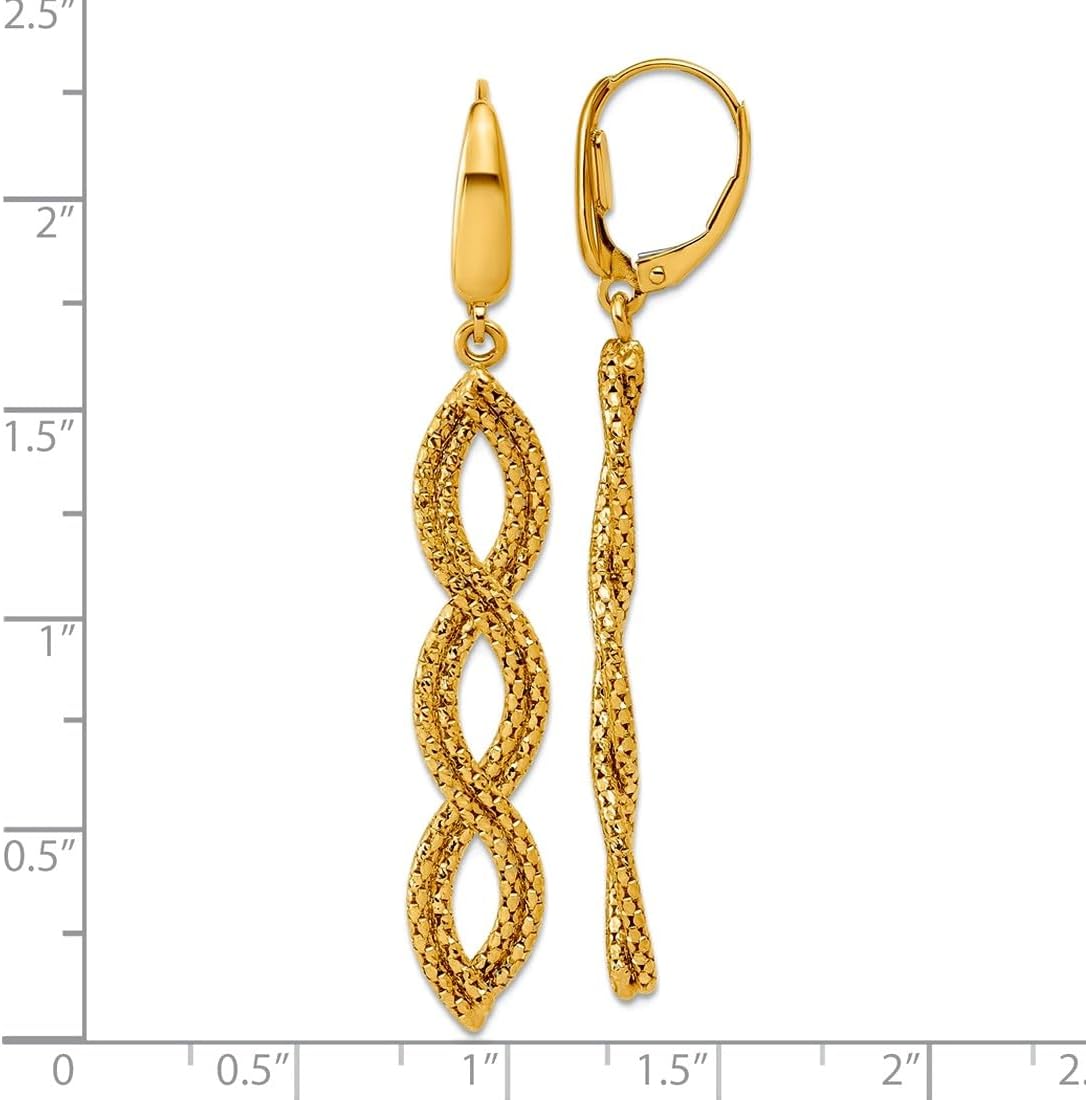 14k Solid Yellow Gold Polished Fancy Woven Dangle Leverback Earrings 53.5mm long Dangle Earring for Women - Image 2