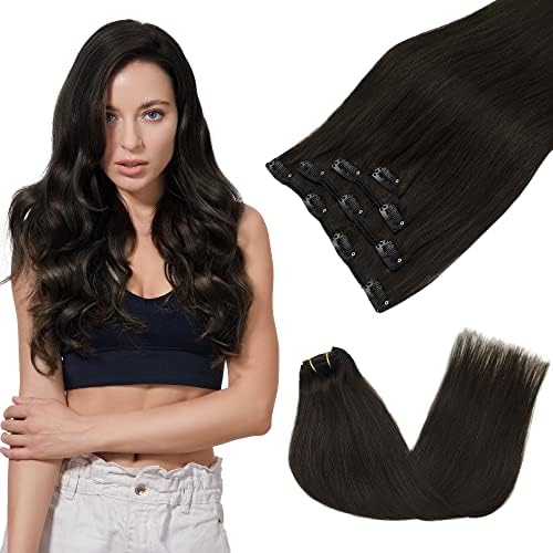 GOO GOO Hair Extensions Clip in Hair Extensions, 100% Real Human Hair, 65g 4pcs Natural Silky Straight Hair Extensions, Long Hair for Women, Dark Brown #2 16inch