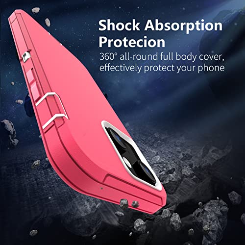 Image of Sansunto for iPhone 16e Case, Protective Cover for 13, 14, 15, 16E 6.1 inch, Heavy Duty Shockproof Drop Proof 3 in 1 Silicone Rubber Cover, Rugged Hybrid Durable Phone Cases for Women (Rose /White)