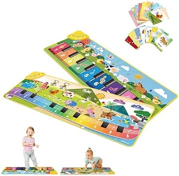 FOKI 2-Pack Floor Piano Musical Mat Bundle, 1st & 2nd Gen Toddler Music Playmat with 17 Keys, Record & Playback, Animal Sounds & 34 Songs, Educational Learning Toy Gifts for Boys Girls 1-5 Years