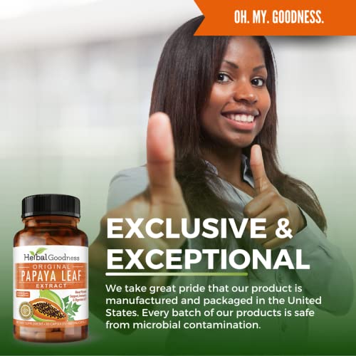 Papaya Leaf Extract Digestive Enzymes - 10X Strength 30/600Mg Veg Capsules- Blood Platelet, Bone Marrow & Spleen Support, Immune Gut & Super Digestive Health - Made In Usa By Herbal Goodness #TOP5