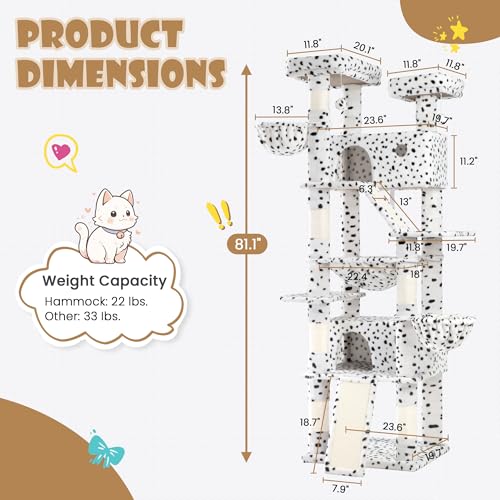 image for SHA CERLIN 81in Multi-Level Tall Cat Tree Tower for Indoor Kitties/Lar
