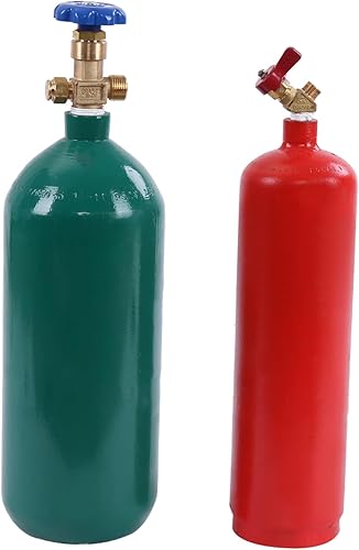 Miniatura 9 de Kit de soplete de soldadura y corte de oxiacetileno con tanques de acetileno de oxígeno, boquilla de latón de tubo largo - rojo