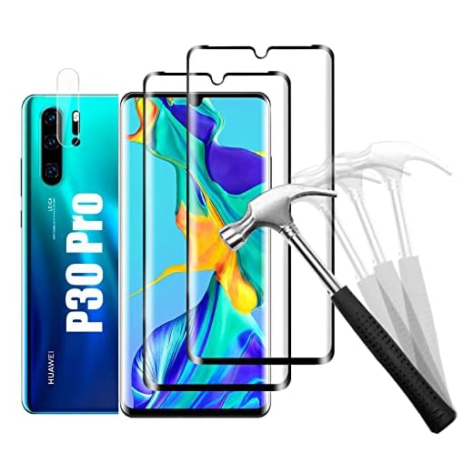 NUOCHENG [2+1 Pièces] Verre Trempé pour Huawei P30 Pro, [Caméra Lens Protecteur] 3D Incurvé Couverture Complète, HD Ultra, Dureté 9H, Sans Bulles Film Protecteur d'écran pour Huawei P30 Pro