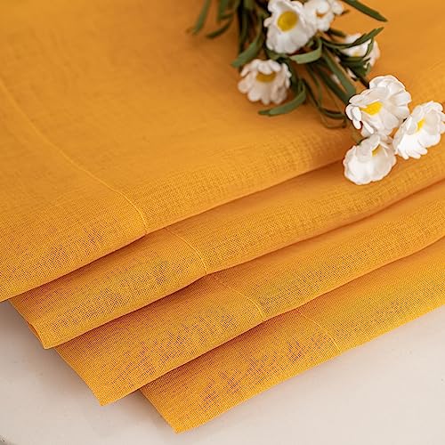 Image of Sheer Curtains 45 Inch Length for Living Room Bedroom, Rod Pocket Polyester Semi Sheer Privacy Drapes, Window Treatments Semi Crinkle Curtain Panels for Kitchen Doorway Divider, Yellow, 52 inch Wx 45 inchL