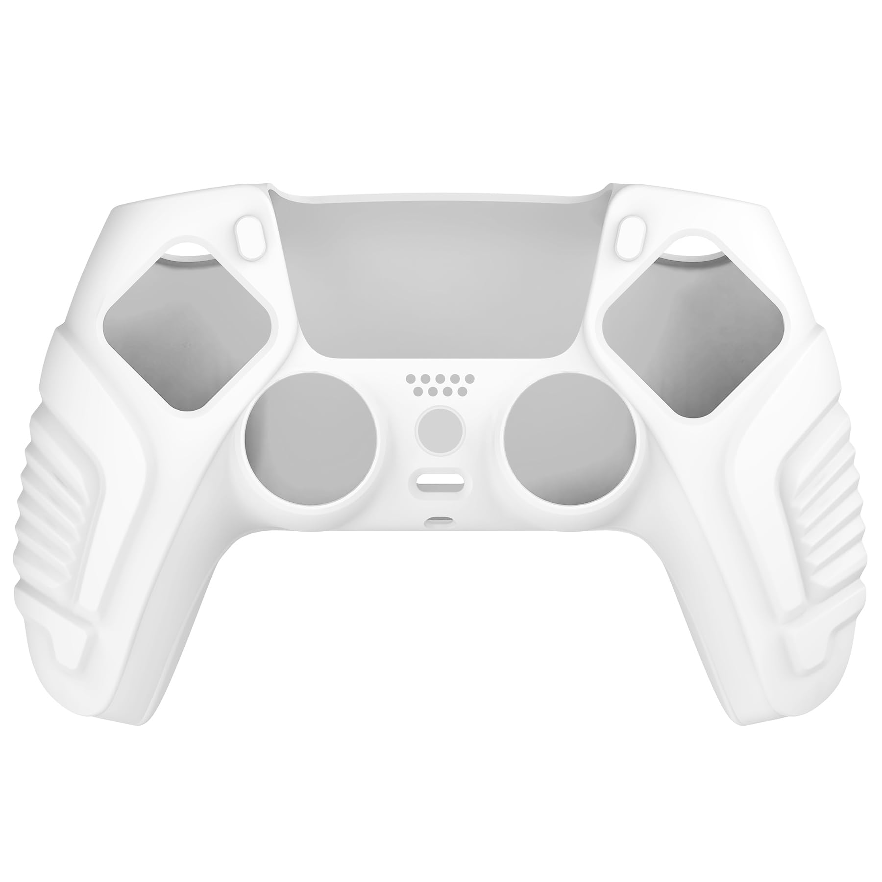 PlayVital Cover Skin Silicone Protettiva per ps5 Joystick,Custodia Antiscivolo Copertura Gomma per Controller con Copri Levette Analogiche(Guerriero Furioso Edizione)-Bianco