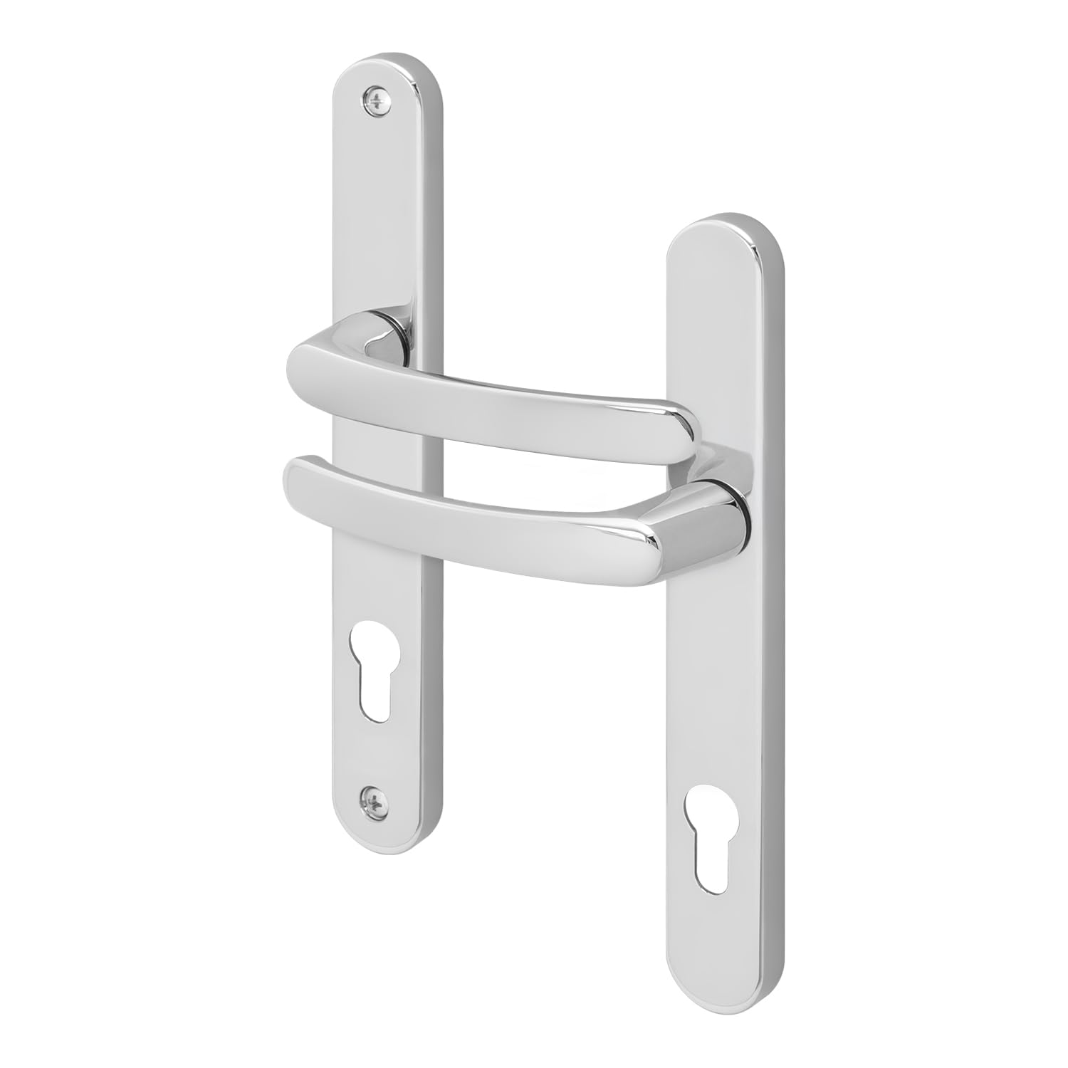 EAI Chrome UPVC Door Handles, Composite Front Door Handles Sprung, 92mm PZ Centres, 215mm Screw to Screw, 246x32mm Backplate