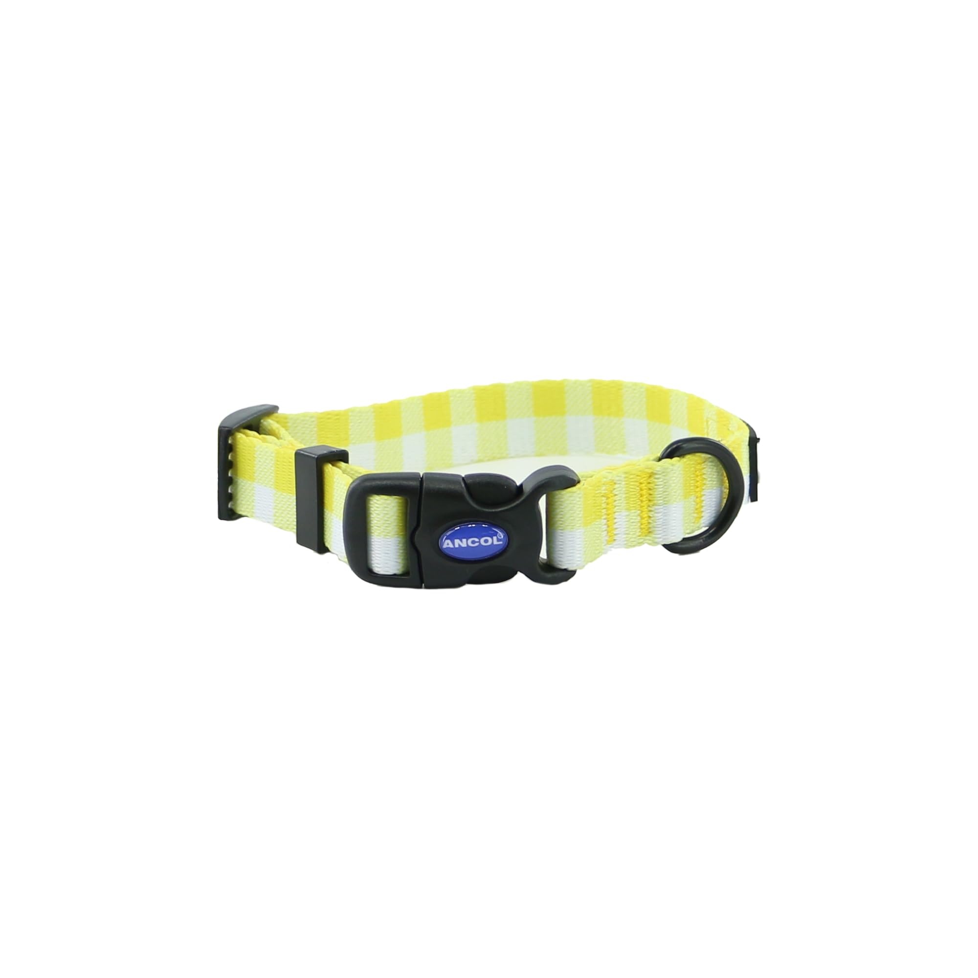 Ancol Soho Round Dog Collar Yellow Check Patterned, 100% Recycled Fabric Comfortable Pet Accessory