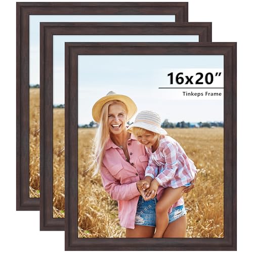 Image of 16x20 Frames Walnut Brown Set of 3, 1-3 /8 inch Wide MDF Frame with Plexiglass, Rustic 16 x 20 Picture Frame for Home Decor, Gallery, Artwork, Horizontal or Vertical Wall Mount