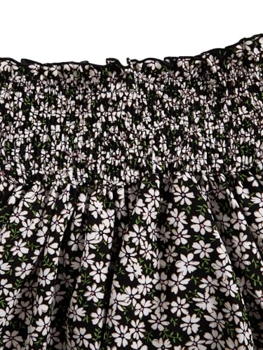 Image of RoseSeek Girl's 2 Piece Outfits Lace Ruched Camisole Tops and Shirred High Waisted Layered Floral Skirts Set