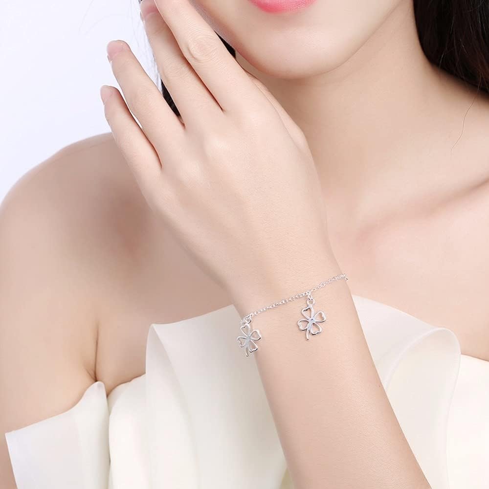 Lucky Four Leaf Clover Charm Bracelet Crystal Link Chain Bracelet for Women Fine Jewelry Party