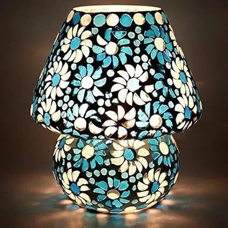 Generic Turkish Moroccan Mosaic Table Lamp Mushroom Shape Stained Glass Light Handcrafted Bohemian Ottoman Decor Colorful Bedside or Living Room Accent Lamp Vintage Artistic Home Lighting