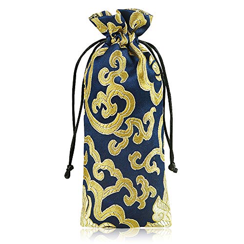 PLECUPE 10 Stück 24 x 7.5cm Kordelzug Geschenkbeutel, Gehobenen Seidenbrokat Geldbeutel Beutel, Geschenkbeutel mit Drawstring für Weihnachten, Hochzeit, Party und DIY Handwerk, Blau Cover