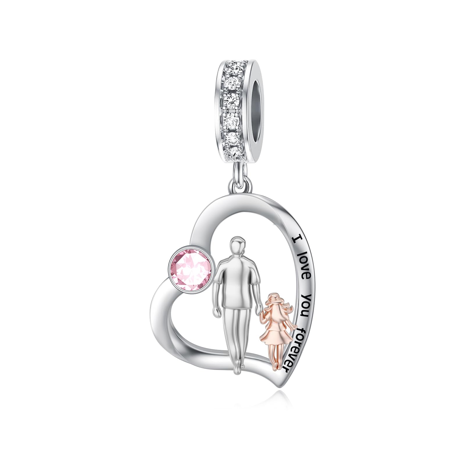 PROESS Father Mother Daughter Charm fit Charms Bracelet Sterling Silver Charms for Bracelets Birthday Valentines Day Gifts for Daughter Mother Lover