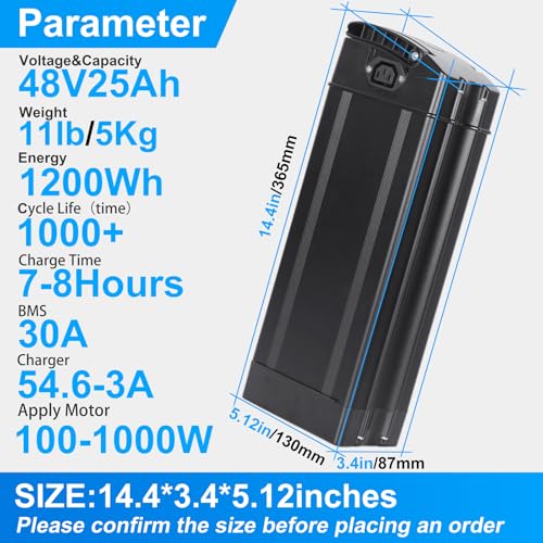 Image of 48V 25Ah Ebike Battery, Folding E-Bike Lithium Battery, Ebike Replacement Batteries with 30A BMS for 0-1000W Motors (48V 25AH)