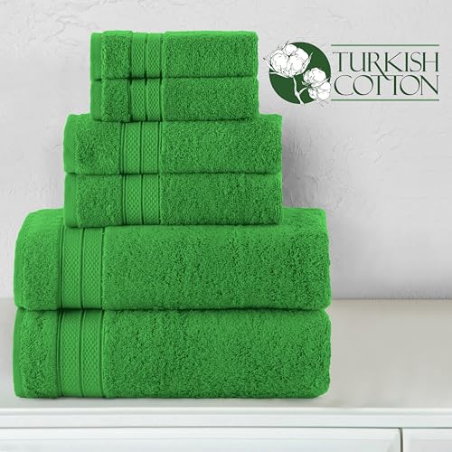 Image of Elegant Comfort Luxury 6-Piece Towel Set, Premium Soft 100% Turkish Cotton, Three Line Popcorn Design 2 Bath Towels, 2 Hand Towels and 2 Washcloths Towel Set- Quick-Drying and Absorbent, Emerald Green