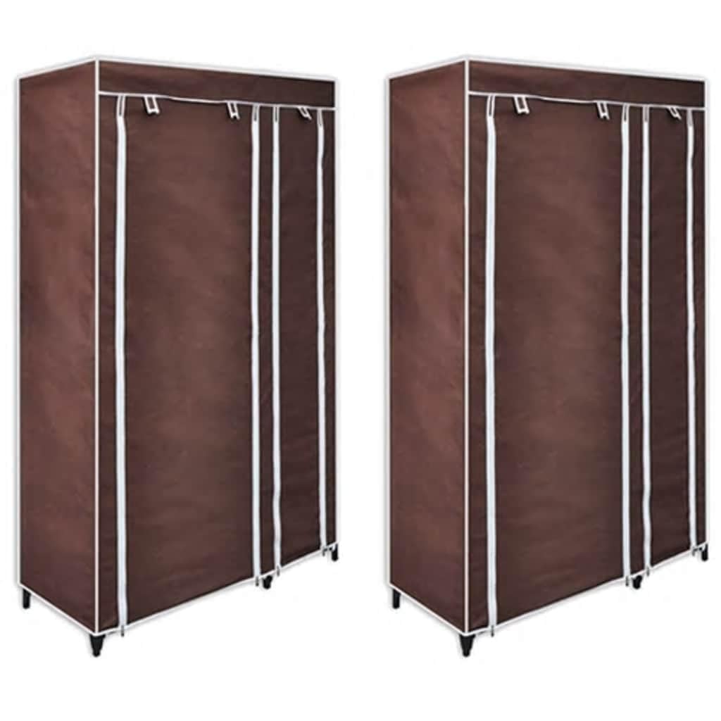 2 STK. Stoffschrank Braun - Mobiler Kleiderschrank aus Vliesstoff mit Reißverschluss, 110 x 45 x 175 cm, Faltbarer Garderobenschrank für Schlafzimmer & Camping